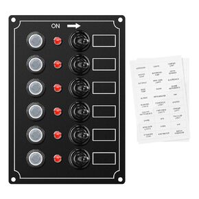 Marine Switch Panel, Haoguo 6 Gang Boat Electrical Panel with Breaker, IP67 Waterproof, Applicable to Boats Yachts Entertainment Boats