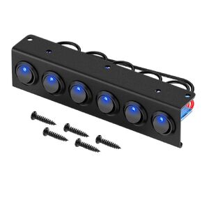12V Boat Switch Panel 12V Rocker 6 Gang Toggle Switch Panel 12 Volt DC 20A SPST ON/Off Blue Led Switch for RV Car Truck Marine