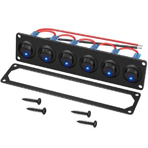 12V Boat Switch Panel 12V Rocker 6 Gang Toggle Switch Panel 12 Volt DC 20A SPST ON/Off Blue Led Switch for RV Car Truck Marine