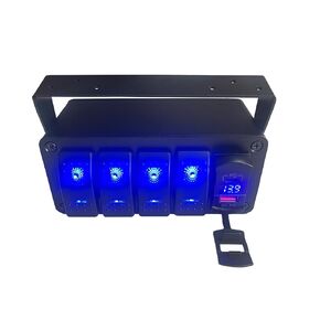 4 Gang Marine Boat Rocker Switch Box 12V SPST Aluminum Rocker Switch Panel PD Type C and QC 3.0 USB Charger Voltmeter Waterproof Switch with Panel DIY Stickers for RVs Boats Trucks