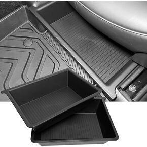 For 2021-2024 Tesla Model Y Rear Center Console Organizer Behind 2nd Row Under Seat Storage Tissue Box With Removable Trash Can Garbage Bin Back Seat Interior Accessories for Inside Storage