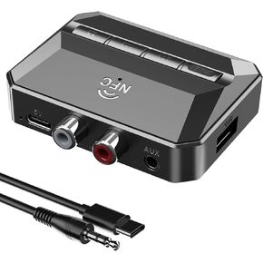 Bluetooth 5.3 Receiver Audio Adapter for Home Stereo, NFC-Enabled Bluetooth Stereo Adapter for Speakers, RCA 3.5mm AUX for Music Streaming Stereo System, Support USB Driver/TF Card Play Music