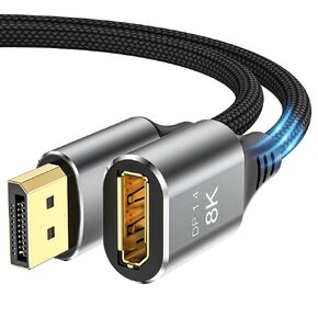 DGHUMEN 8K DisplayPort Extension Cable 3Feet, DisplayPort 1.4 Male to Female Extension Cable, Braided DP to DP Extended Cord, Supports 8K@60Hz,4K@120Hz (Grey, 3 Ft)