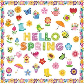 100 Pcs Flower Cut Outs Spring Bulletin Board Decorations with 200 Glue Point Spring Cutout for Bulletin Board Flower Bulletin Border Colorful Wall Decals for School Classroom (Hello Spring)