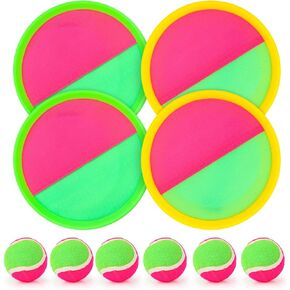 Toss and Catch Ball Set Catch Game Toys with 4 Paddles 6 Balls and 1 Storage Bag, Ball Sports Toys for Kids and Adults Family School Outdoor Games, Beach Playground Yard Games Supplies