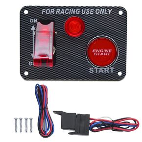 12V Ignition Switch Panel for Race Car Ignition Starter Switches 5 in 1 Ignition Panel with Engine Push Button Carbon Fiber LED Toggle Switches for RV Truck Racing Car Ignition Switch Panel