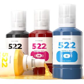 522 زجاجة إعادة تعبئة الحبر، استبدال حبر إعادة التعبئة المتوافق مع Epson Ecotank ET-2800 ET-2720 ET-2803 ET-4800 ET-4700 إلخ. طابعات Eco Tank، عبوات حبر طابعة EcoTank عالية السعة T522 in Kuwait