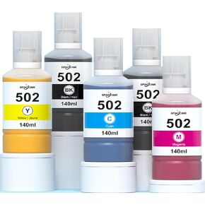 Spaceink 502 Ink Refill Bottles for Ecotank ET-4760 ET-3760 ET-2760 ET-2850 ET-2750 ET-3850 ET-4850 ET-3700 ET-4750 ET-3830 ET-3750 ET-15000 ET-2700 Printer 140ml 5 Bottles(2BK C M Y)