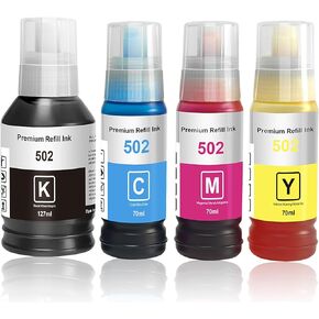 T502 502 Ink Refill Bottles 4 Color Set Compatible for Epson ET2760 ET-4760 ET2750 ET-3760 ET-2850 ET-15000 ST-4000 ST-2000 ET-3710 ET-3830 ET-3850 ET-3750 ET-4850 ET4750