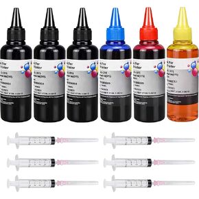 Ink Refill Kit for HP 60 61 63 64 65 902 932 952 950 951 564 Refillable Ink Cartridge for HP Envy 4500 4520 5643 OfficeJet 6500a 6500 6000(6x100ML 3 Black, 1 Cyan. 1 Magenta, 1 Yellow)