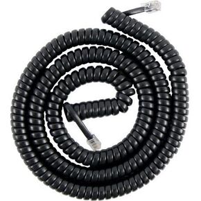 Bistras 15 Feet Coild Black Phone Telephone Extension Cord Cable Wire with Standard RJ-11