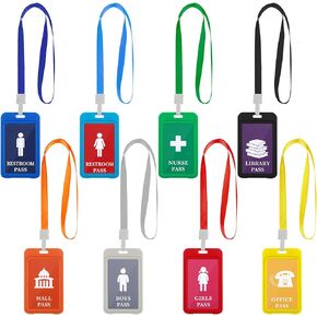 8 Pcs Hall Lanyards and School Passes Set Unbreakable PVC School Passes Set Teacher Lanyard Library Office Nurse Restroom Bathroom Passes for Classrooms and Teachers Supplies (Classic Style)
