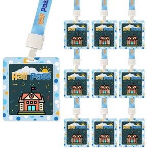 Hall Pass Lanyards with Card Passes, Unbreakable School Classroom Office Passes Set for Students Teachers Parents (10* Boys' Restroom Pass)