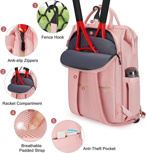 حقيبة تنس Ytonet حقيبة ظهر كبيرة جدًا للتنس للنساء، 2 مضارب وحقيبة كرة مخلل مع جيب معزول وحجرة أحذية لحمل كرة الريشة ومضارب الاسكواش والمجاديف والكرات الرياضية وإكسسوارات in Kuwait