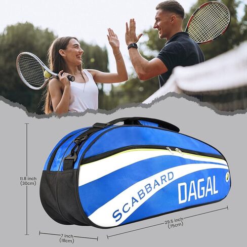 داجال - حقيبة تنس كبيرة جدًا وخفيفة الوزن وقوية تحتوي على 5 جيوب، تحمل ما يصل إلى 6 مضارب، مبطنة لحماية المعدات في جميع الأحوال الجوية | لاعبي التنس المحترفين أو المبتدئين | تصميم للجنسين in Kuwait