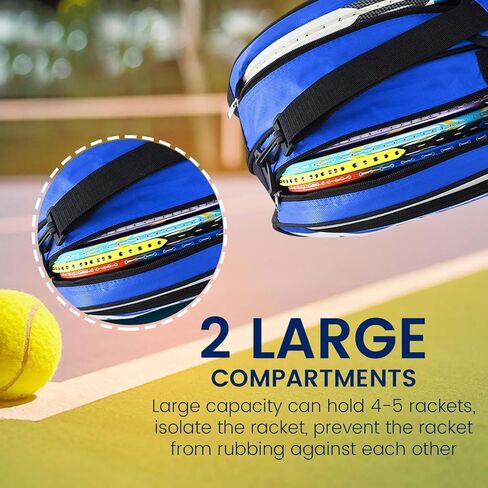 داجال - حقيبة تنس كبيرة جدًا وخفيفة الوزن وقوية تحتوي على 5 جيوب، تحمل ما يصل إلى 6 مضارب، مبطنة لحماية المعدات في جميع الأحوال الجوية | لاعبي التنس المحترفين أو المبتدئين | تصميم للجنسين in Kuwait