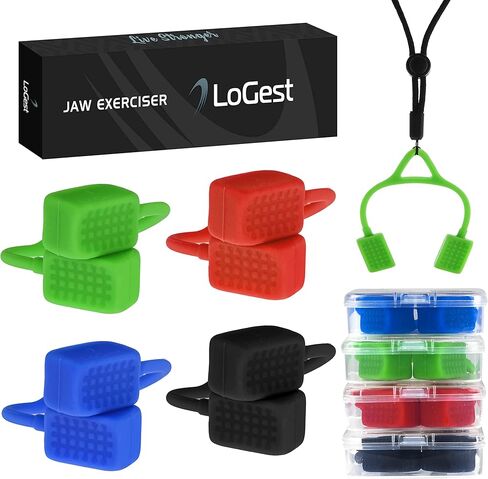 جهاز تمرين الفك من لوجست - 4 مستويات مقاومة لتمرين الفك للوجه والرقبة - يستهدف عضلات الفك لتنعيم وشد الوجه ويساعد على التخلص من الذقن المزدوجة ونحت الفك يتضمن قلادة in Kuwait