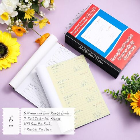 6 كتب من Crtiin كتاب إيصالات المال والإيجار، 3 أجزاء من كتاب إيصالات بدون كربون، 7-5/8 بوصة × 10-7/8 بوصة، كتاب سجل إيصالات الغلاف المقيد 100 مجموعة لكل كتاب 4 إيصالات في كل صفحة in Saudi Arabia