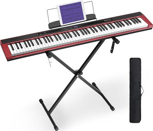 Starfavor Piano Keyboard 88 Keys, Full-size 88 Key Keyboard Piano Semi Weighted Keyboard, Bluetooth MIDI Chargeable Portable Piano with Piano Stand, Sustain Pedal, Carrying Bag, SP-88S(Black) in Kuwait