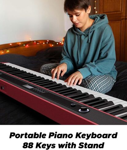 Starfavor Piano Keyboard 88 Keys, Full-size 88 Key Keyboard Piano Semi Weighted Keyboard, Bluetooth MIDI Chargeable Portable Piano with Piano Stand, Sustain Pedal, Carrying Bag, SP-88S(Black) in Kuwait