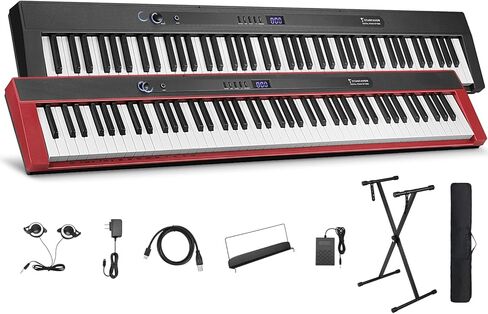 Starfavor Piano Keyboard 88 Keys, Full-size 88 Key Keyboard Piano Semi Weighted Keyboard, Bluetooth MIDI Chargeable Portable Piano with Piano Stand, Sustain Pedal, Carrying Bag, SP-88S(Black) in Kuwait