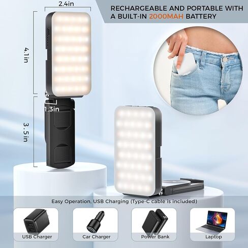 Phone Light, Selfie Light for iPhone, High Power Rechargeable RGB Light for Video Recording, Upgraded Adjustable Multi Mode Retractable Clip Portable Light, TikTok, Makeup, Content Creator Light in Saudi Arabia