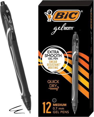 BIC Gelocity Quick Dry Blue Gel Pens, Medium Point (0.7mm), 12-Count Pack, Retractable Gel Pens With Comfortable Full Grip in Saudi Arabia