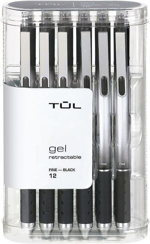 TUL Gel Pens, Retractable, Fine Point, 0.5 mm, Gray Barrel, Black Ink, Pack of 12 in Kuwait