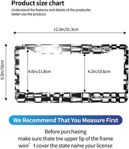 إطار لوحة ترخيص الشطرنج باللونين الأبيض والأسود - قطعة واحدة من لوحة ترخيص فسيفساء مربعة مجردة من الألومنيوم بتصميم شخصي للسيارة وأجزاء خارجية للسيارات وغطاء ملصق سيارة مضحك للرجال والنساء مع غطاء لولبي in Kuwait