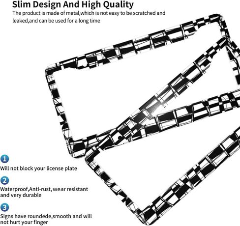 إطار لوحة ترخيص الشطرنج باللونين الأبيض والأسود - قطعة واحدة من لوحة ترخيص فسيفساء مربعة مجردة من الألومنيوم بتصميم شخصي للسيارة وأجزاء خارجية للسيارات وغطاء ملصق سيارة مضحك للرجال والنساء مع غطاء لولبي in Kuwait
