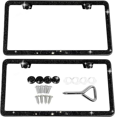 SunplusTrade Bling License Plate Frame for Women 2 Pack Sparkly License Plate Frames Bedazzled Diamond Rhinestone Crystals (Black) in Saudi Arabia