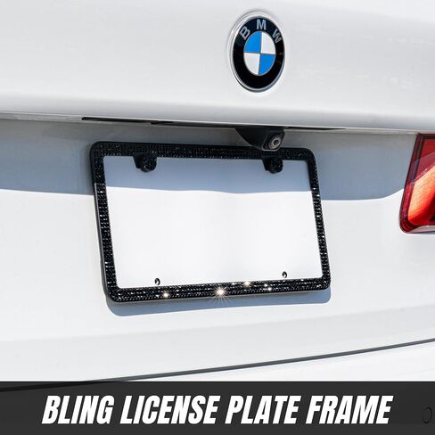 SunplusTrade Bling License Plate Frame for Women 2 Pack Sparkly License Plate Frames Bedazzled Diamond Rhinestone Crystals (Black) in Saudi Arabia