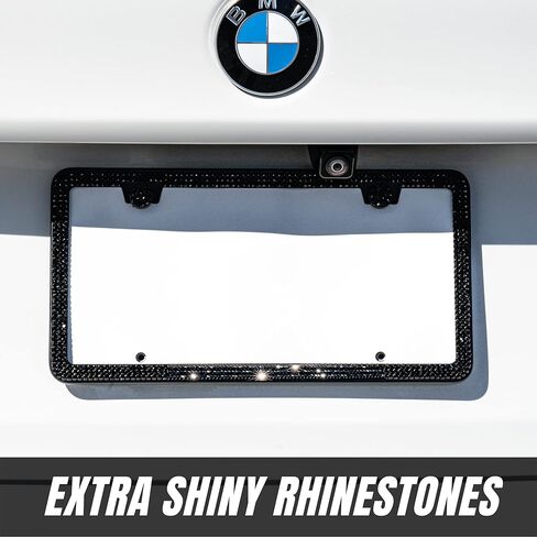 SunplusTrade Bling License Plate Frame for Women 2 Pack Sparkly License Plate Frames Bedazzled Diamond Rhinestone Crystals (Black) in Saudi Arabia