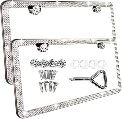 SunplusTrade Bling License Plate Frame for Women 2 Pack Sparkly License Plate Frames Bedazzled Diamond Rhinestone Crystals (Black) in Saudi Arabia