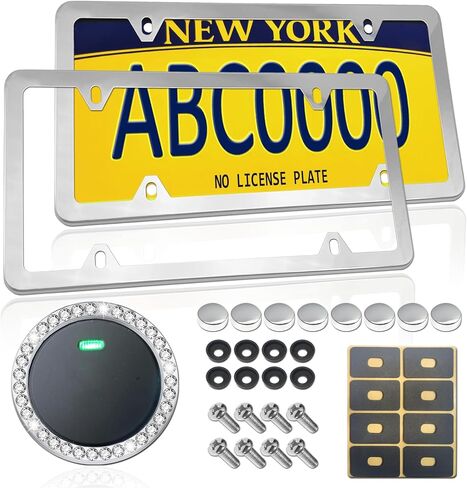 Carbon Fiber License Plate Frame- 1 Pack100% Handcrafted Real Carbon Fiber Cloth Wrapped Holder, Slim Black Stainless Steel Car Tag Cover with Screws Caps, Rattle Proof Pad, 4 Hole in Kuwait