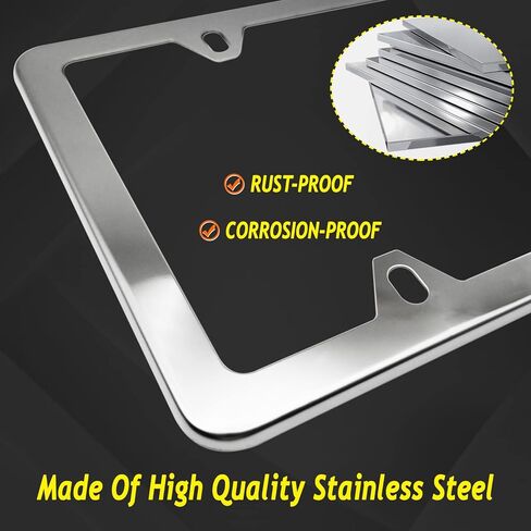 Carbon Fiber License Plate Frame- 1 Pack100% Handcrafted Real Carbon Fiber Cloth Wrapped Holder, Slim Black Stainless Steel Car Tag Cover with Screws Caps, Rattle Proof Pad, 4 Hole in Kuwait