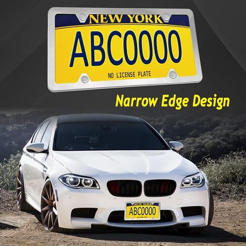 Carbon Fiber License Plate Frame- 1 Pack100% Handcrafted Real Carbon Fiber Cloth Wrapped Holder, Slim Black Stainless Steel Car Tag Cover with Screws Caps, Rattle Proof Pad, 4 Hole in Kuwait