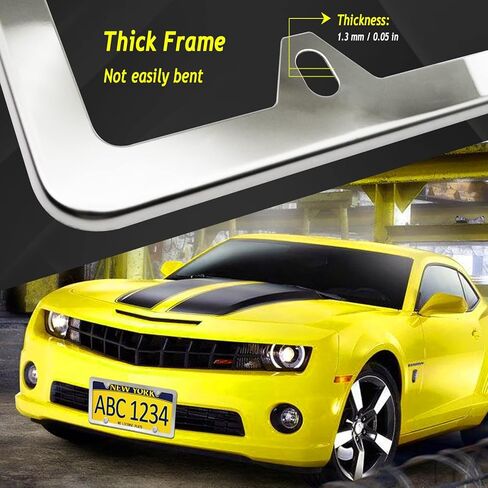 Carbon Fiber License Plate Frame- 1 Pack100% Handcrafted Real Carbon Fiber Cloth Wrapped Holder, Slim Black Stainless Steel Car Tag Cover with Screws Caps, Rattle Proof Pad, 4 Hole in Kuwait