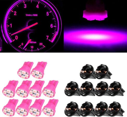 cciyu 10Pack Pink 4-3528-SMD T10 168 194 LED Light Bulbs With Twist Lock Sockets Instrument Gauge Panel LED Light in Saudi Arabia