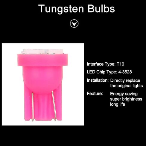 cciyu 10Pack Pink 4-3528-SMD T10 168 194 LED Light Bulbs With Twist Lock Sockets Instrument Gauge Panel LED Light in Saudi Arabia