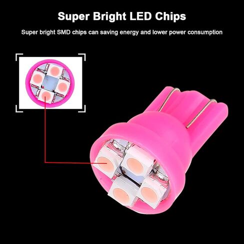 cciyu 10Pack Pink 4-3528-SMD T10 168 194 LED Light Bulbs With Twist Lock Sockets Instrument Gauge Panel LED Light in Saudi Arabia