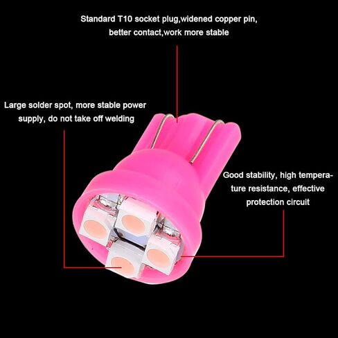 cciyu 10Pack Pink 4-3528-SMD T10 168 194 LED Light Bulbs With Twist Lock Sockets Instrument Gauge Panel LED Light in Saudi Arabia