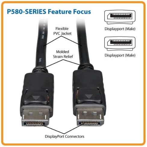 Tripp Lite 4K DisplayPort Cable with Latches, Male-to-Male, DP to DP, 4K @ 30Hz and 2K @ 60Hz, 25 Feet / 7.62 Meters, Lifetime Warranty (P580-025) in Kuwait