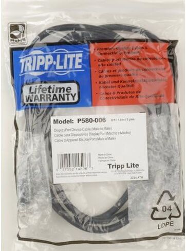 Tripp Lite 4K DisplayPort Cable with Latches, Male-to-Male, DP to DP, 4K @ 30Hz and 2K @ 60Hz, 25 Feet / 7.62 Meters, Lifetime Warranty (P580-025) in Kuwait