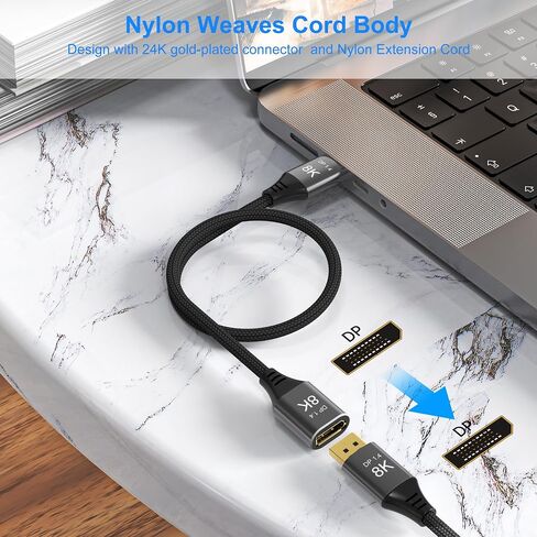 8K DisplayPort Extension Cable 3Feet, DisplayPort 1.4 Male to Female Extension Cable, Braided DP to DP Extended Cord, Supports 8K@60Hz,4K@120Hz (Grey, 3 Ft) in Kuwait