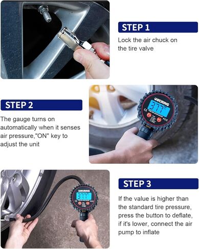مقياس ضغط الإطارات للسيارات المزودة بمقاييس منفاخ الإطارات لضغط الإطارات ملحقات ضاغط الهواء 250 رطل لكل بوصة مربعة 0.1 دقة العرض مقياس ضغط الإطارات الرقمي in Kuwait