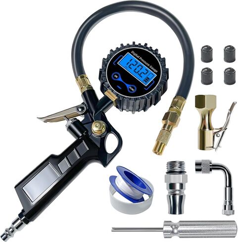 مقياس ضغط الإطارات الرقمي من SUNFATT، منفاخ الإطارات مع مقياس الضغط، (0-200 رطل لكل بوصة مربعة) مجموعة قياس الإطارات والضاغط مع وصلة توصيل سريعة ومنفاخ، دقة عرض 0.1، ملحقات للسيارة والشاحنة in Kuwait