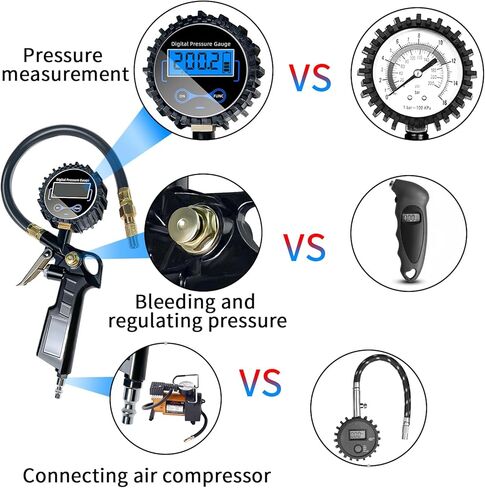 مقياس ضغط الإطارات الرقمي من SUNFATT، منفاخ الإطارات مع مقياس الضغط، (0-200 رطل لكل بوصة مربعة) مجموعة قياس الإطارات والضاغط مع وصلة توصيل سريعة ومنفاخ، دقة عرض 0.1، ملحقات للسيارة والشاحنة in Kuwait