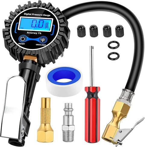 Nilight - 50057A منفاخ الإطارات الرقمي مع مقياس الضغط 250 رطل لكل بوصة مربعة وملحقات الضاغط مع خرطوم مطاطي ومقرنة توصيل سريعة لدقة عرض 0.1 in Saudi Arabia