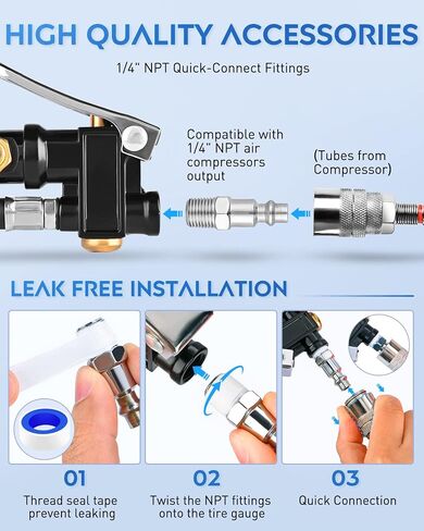 Nilight - 50057A منفاخ الإطارات الرقمي مع مقياس الضغط 250 رطل لكل بوصة مربعة وملحقات الضاغط مع خرطوم مطاطي ومقرنة توصيل سريعة لدقة عرض 0.1 in Saudi Arabia